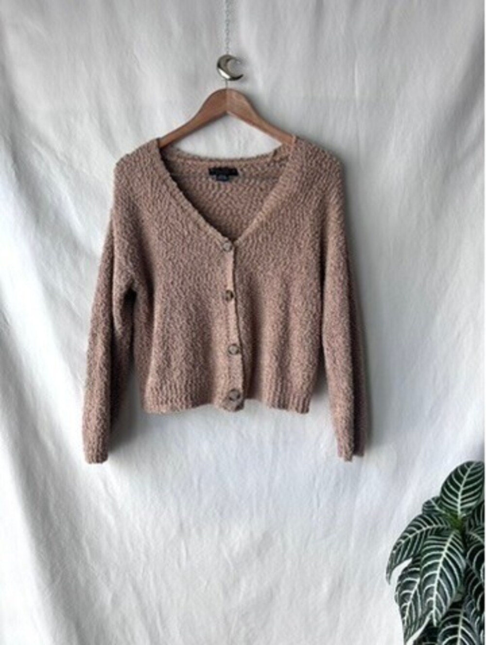 Women's XS Beige Textured Button-Up Cardigan Sweater